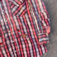 1950’s Prior Red Plaid Repaired Western Cotton Flannel Shirt Large