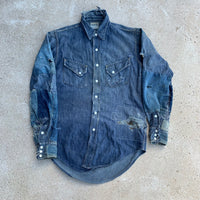 1950's Roebucks Patchwork Denim Western Shirt Medium