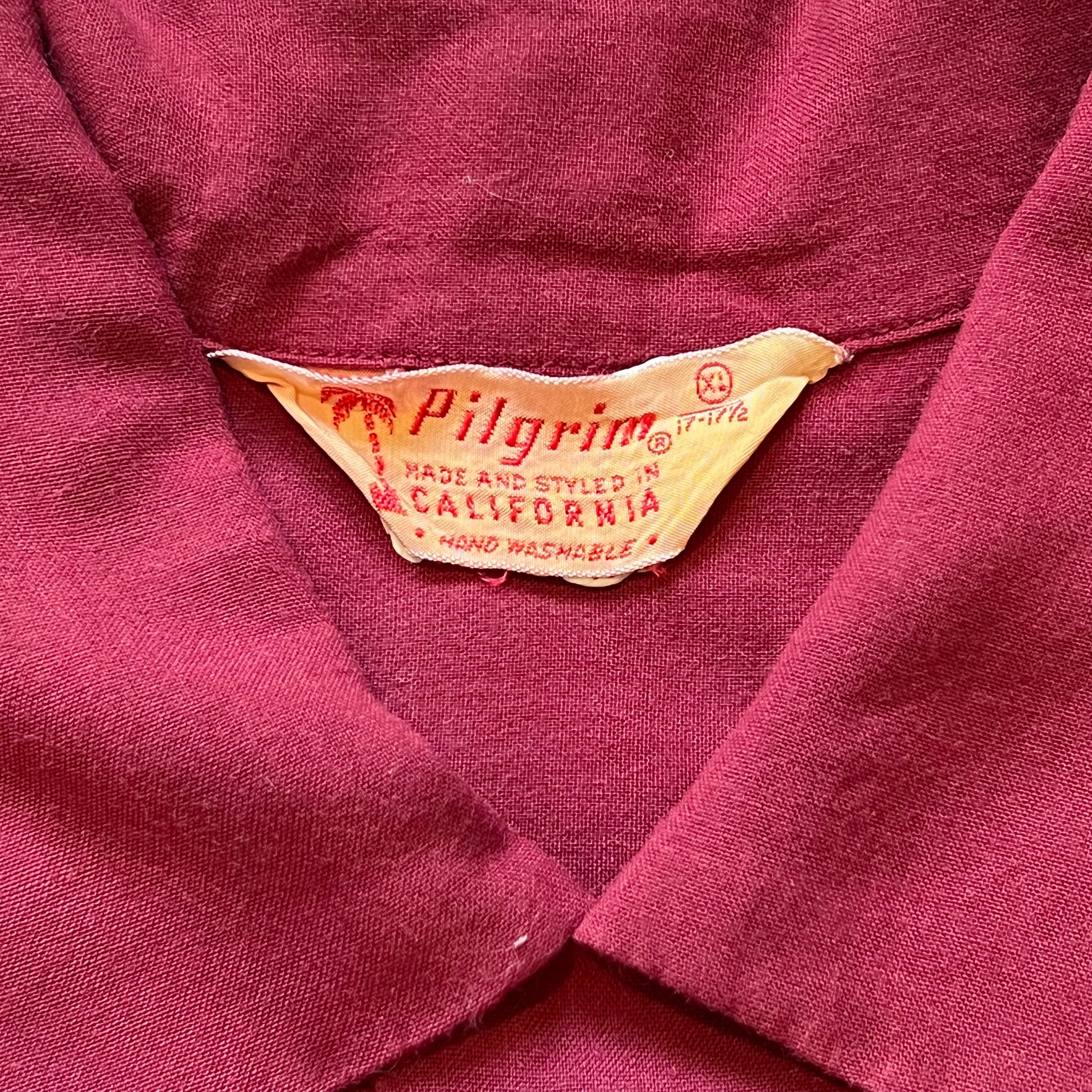 1940's Pilgrim Burgundy Rayon Loop Collar Shirt XL