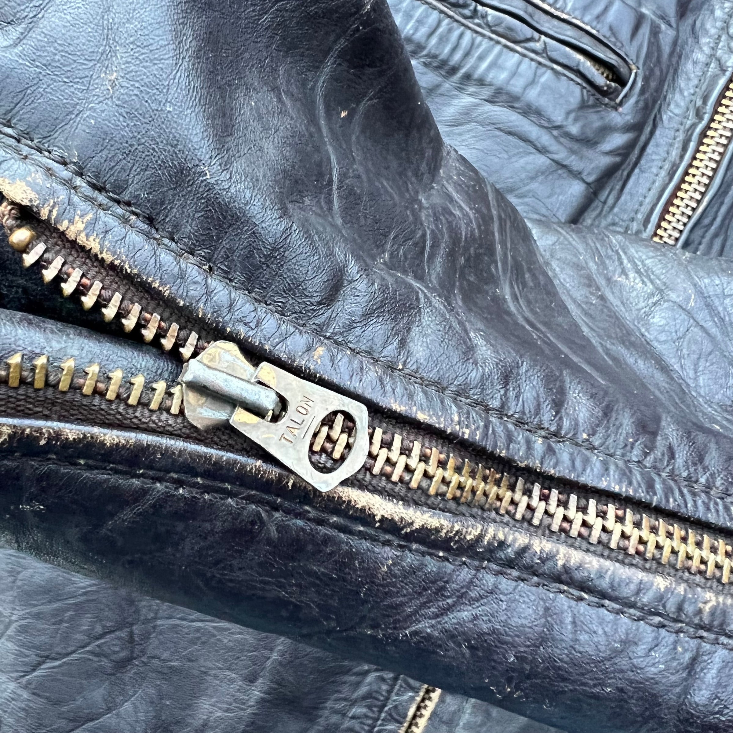 1950's Distressed Black Leather Cafe Racer Motorcycle Jacket Medium