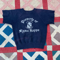 1950's/60's Navy Sorority Chopped Short Sleeve Sweatshirt Small