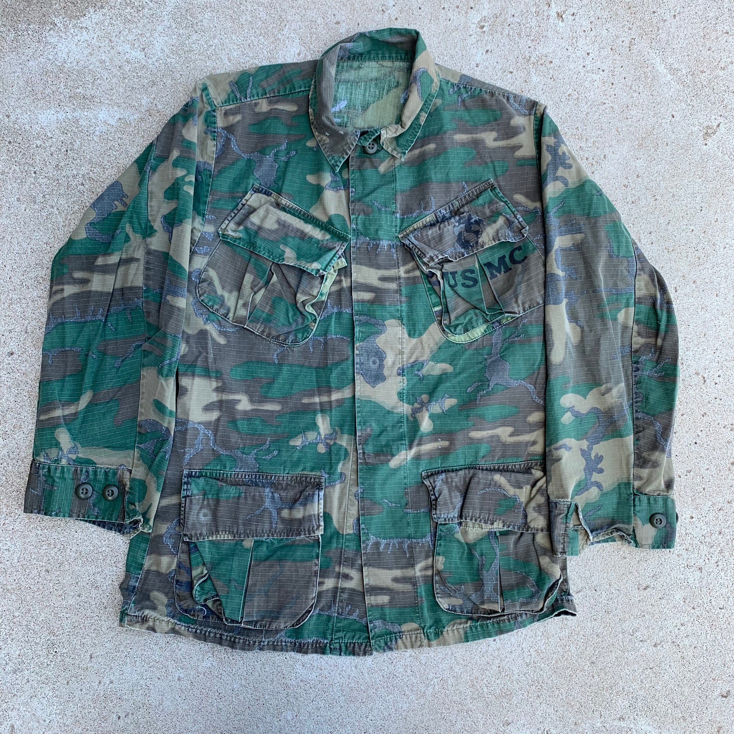 1960's/70's Faded USMC ERDL Camo Jungle Jacket Small Short