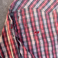 1950’s Prior Red Plaid Repaired Western Cotton Flannel Shirt Large