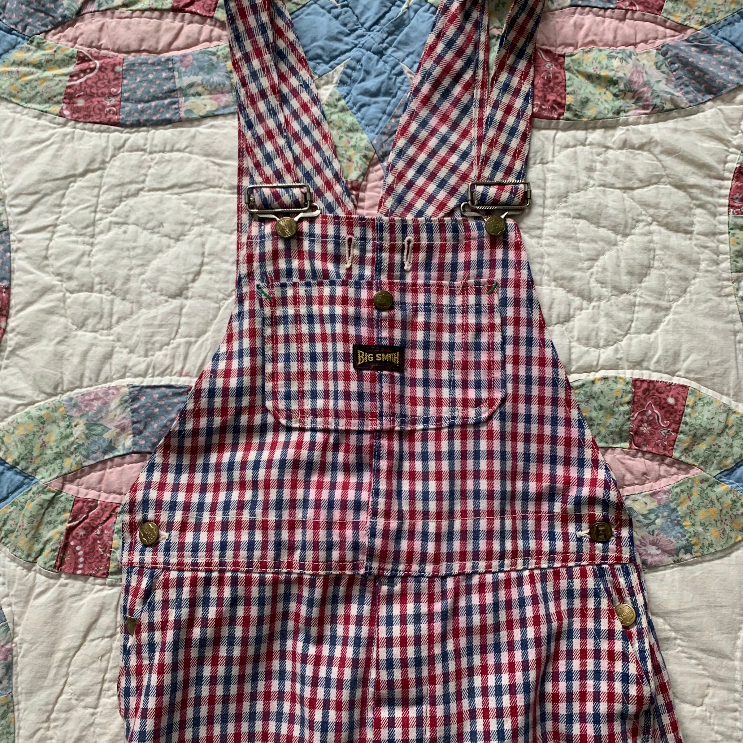 1960's Big Smith Red/Blue Gingham Plaid Overalls 30" x 28.5"