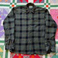 1950's Comet Dark Green Plaid Loop-Collar Cotton Flannel Shirt M/L