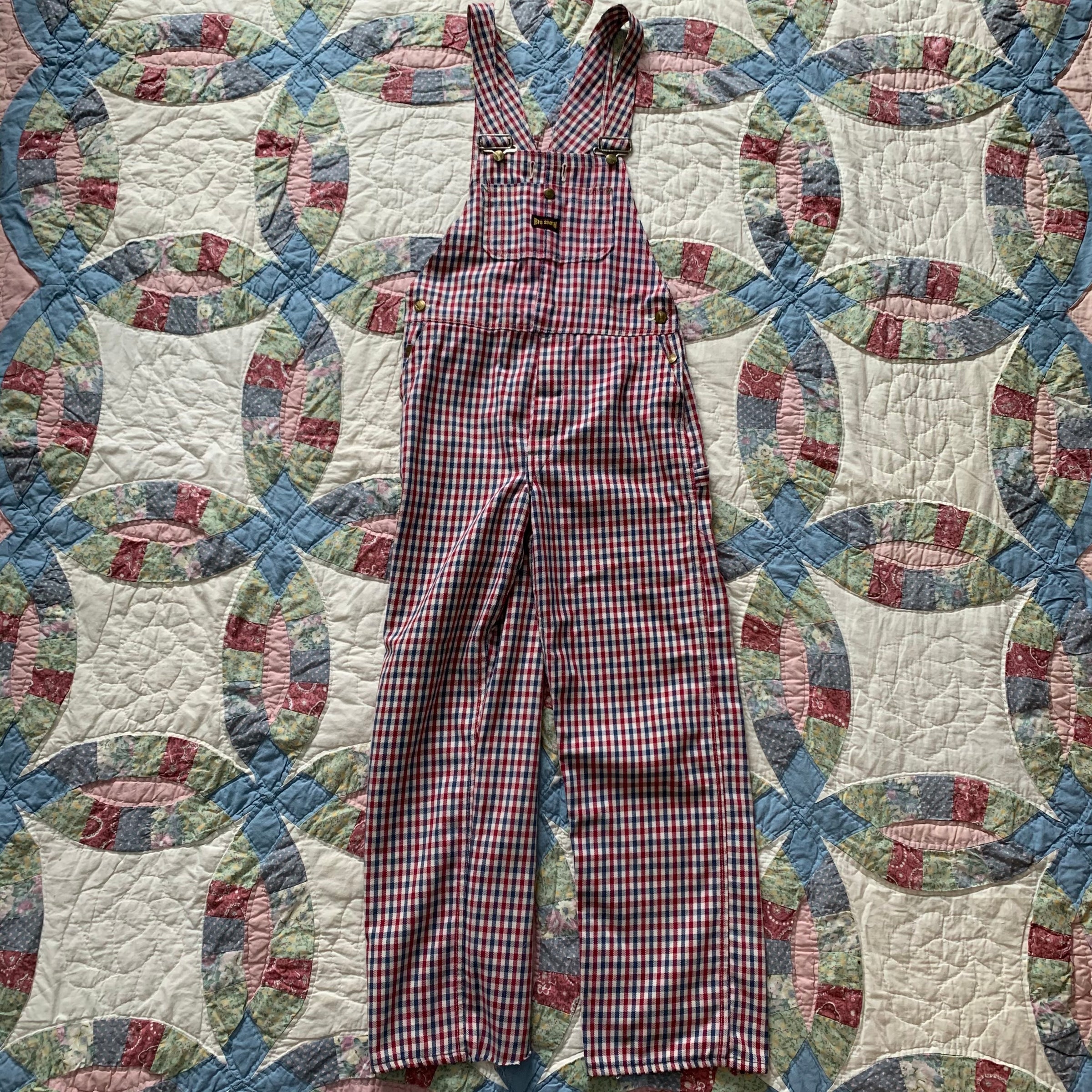 1960's Big Smith Red/Blue Gingham Plaid Overalls 30" x 28.5"