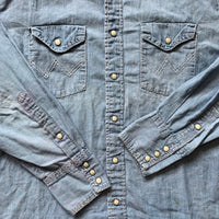 1960's/70's Wrangler Embroidered Chambray Pearl Snap Western Shirt Large