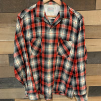 1960's Brent Shadow Plaid Wool/Rayon Blend Loop Collar Shirt Large