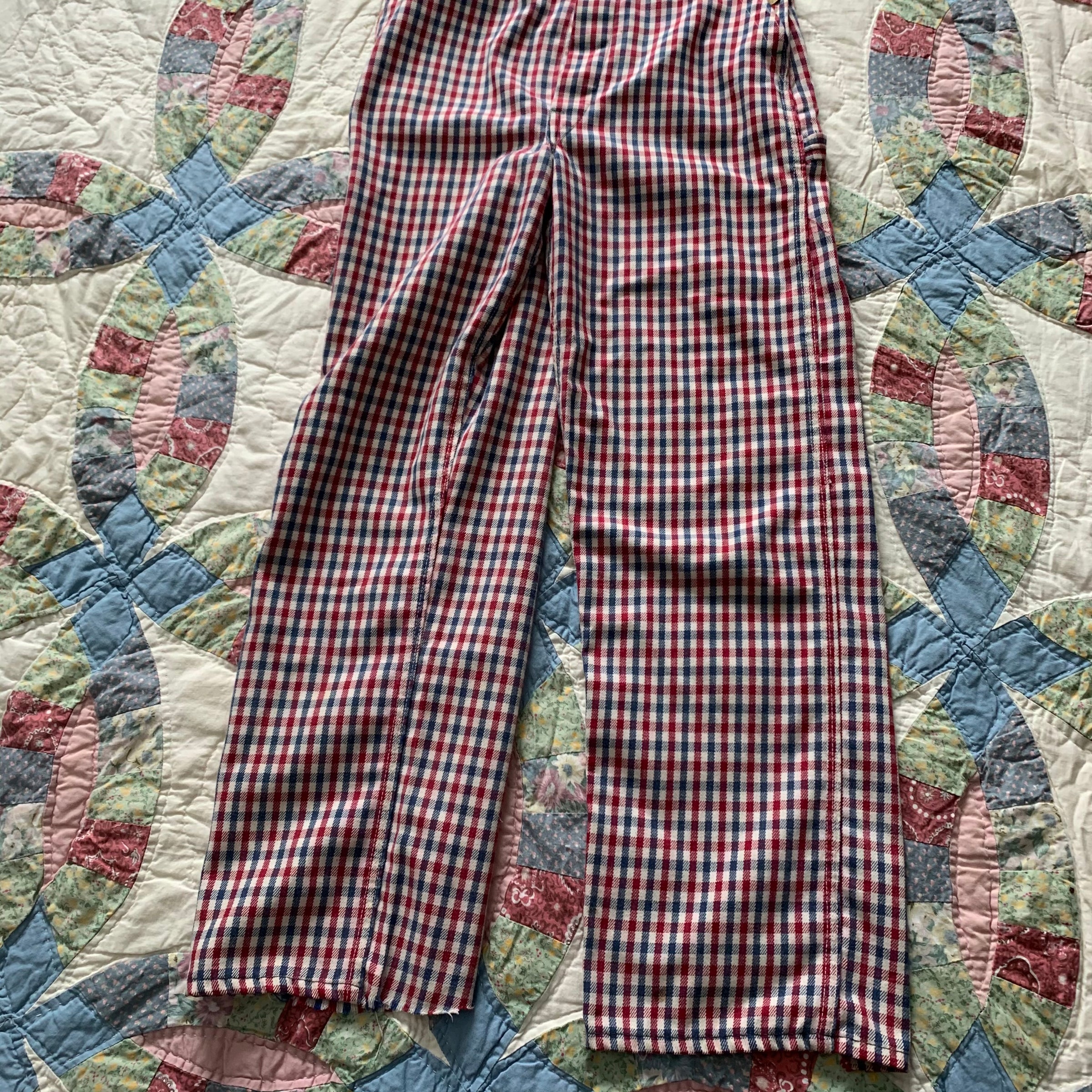 1960's Big Smith Red/Blue Gingham Plaid Overalls 30" x 28.5"