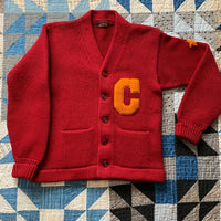 1930's O'Shea Burgundy Star Patched Varsity Cardigan Sweater Small