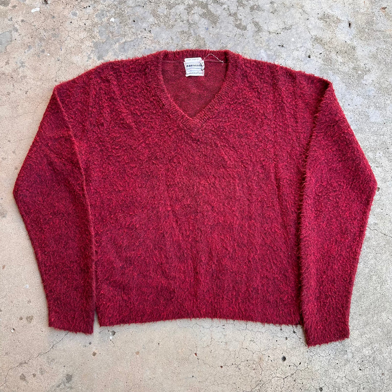 1960’s Donmoor Burgundy Shaggy V-Neck Sweater Small