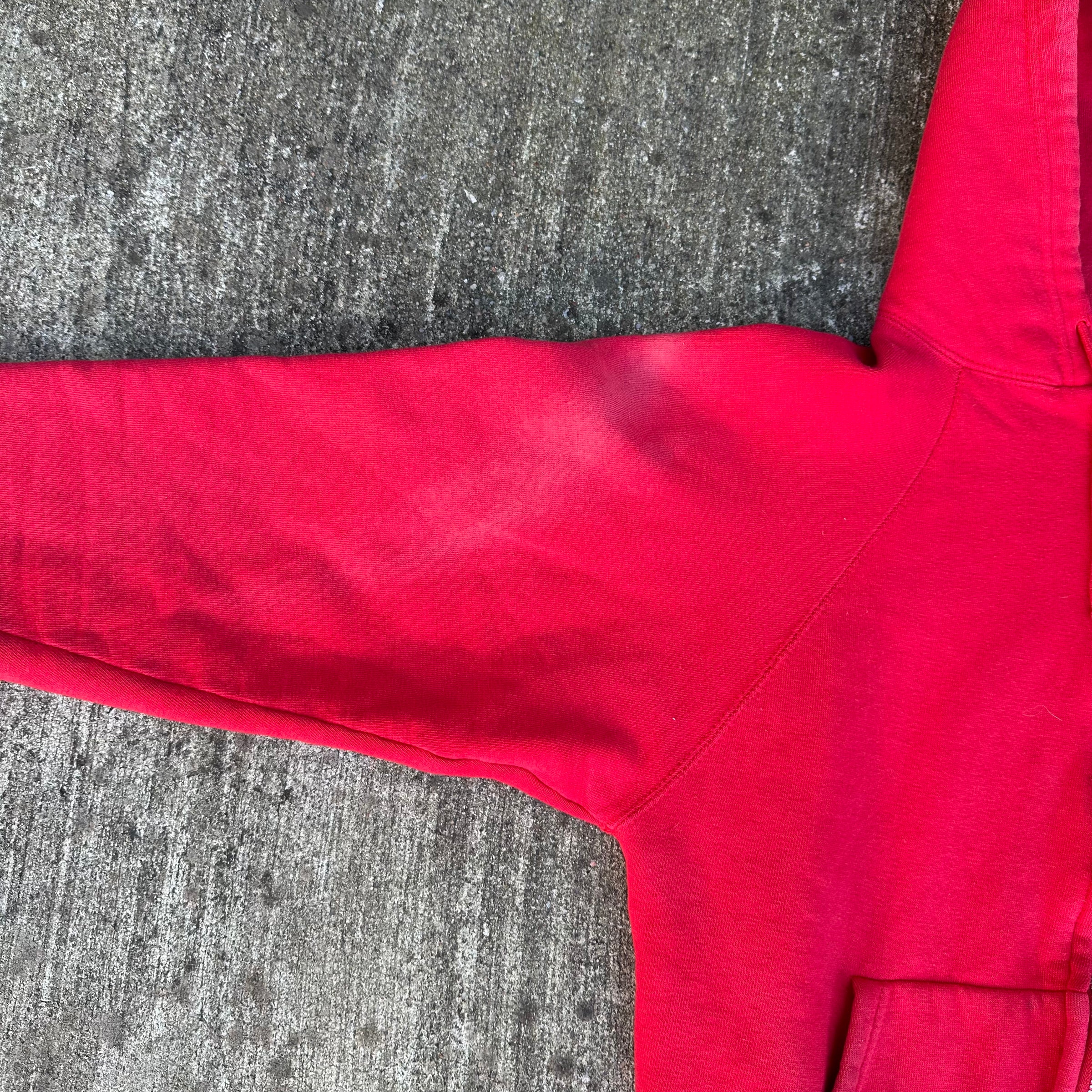 1970’s Faded Red Cotton Zip Up Hooded Sweatshirt Small