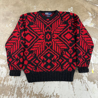 1990’s Polo Black and Red Hand Knit Wool Sweater Medium