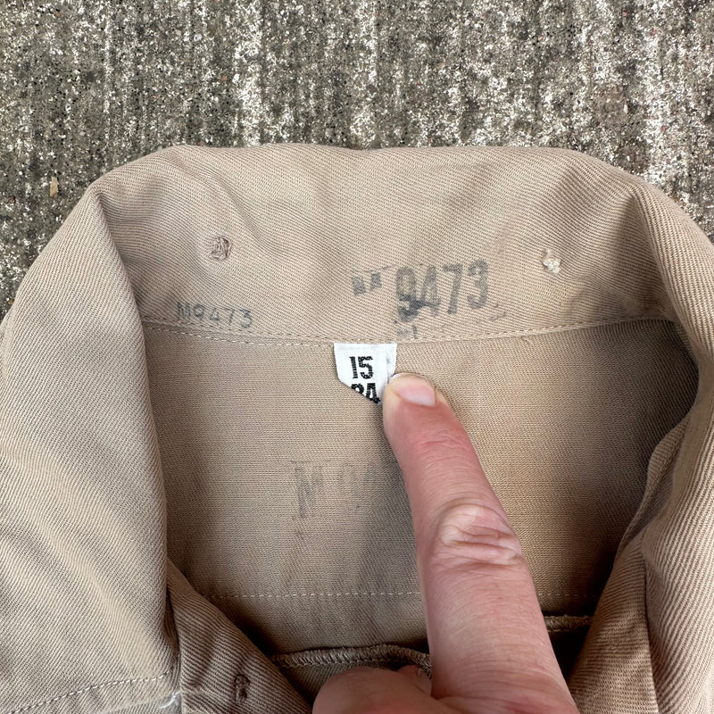 1940’s WWII 82nd Airborne Patched Khaki Shirt with Gas Flap