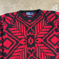 1990’s Polo Black and Red Hand Knit Wool Sweater Medium