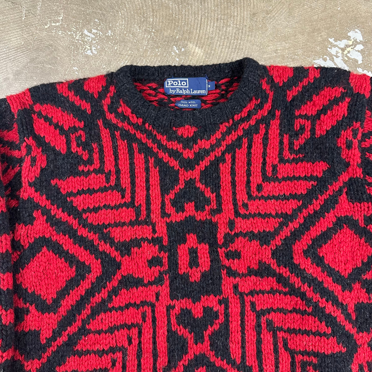 1990’s Polo Black and Red Hand Knit Wool Sweater Medium