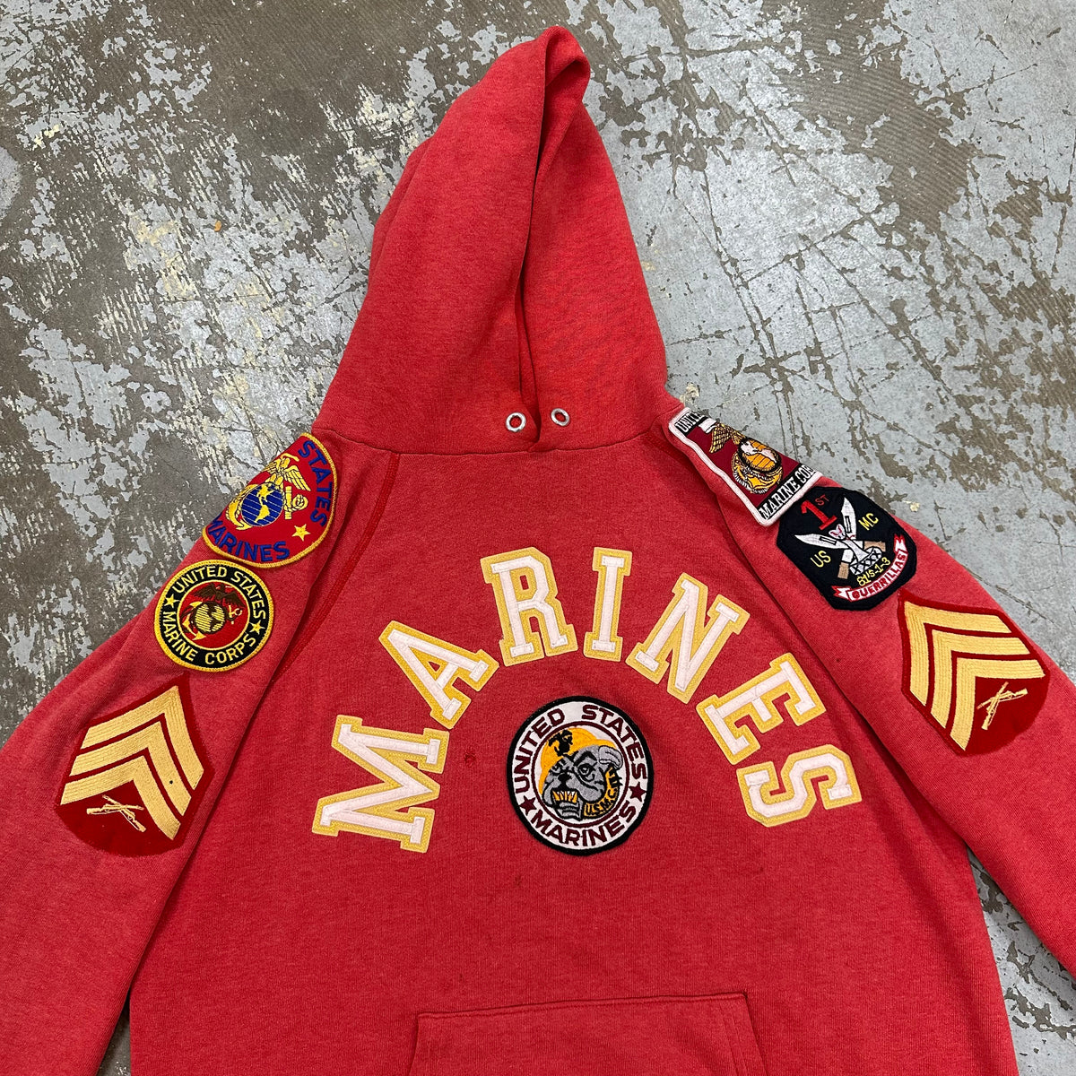 1980’s Champion Patched Marines Hooded Sweatshirt Medium