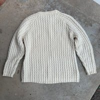 1980’s Trag Knitwear Cream Wool Fisherman Aran Sweater Medium