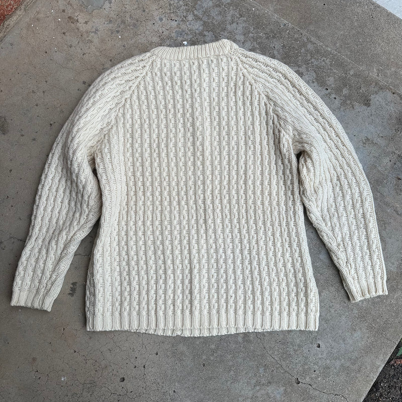 1980’s Trag Knitwear Cream Wool Fisherman Aran Sweater Medium