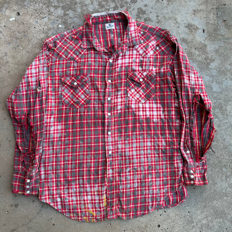 1950’s Thrashed Blue Bell Wrangler Cotton Flannel Shirt Large