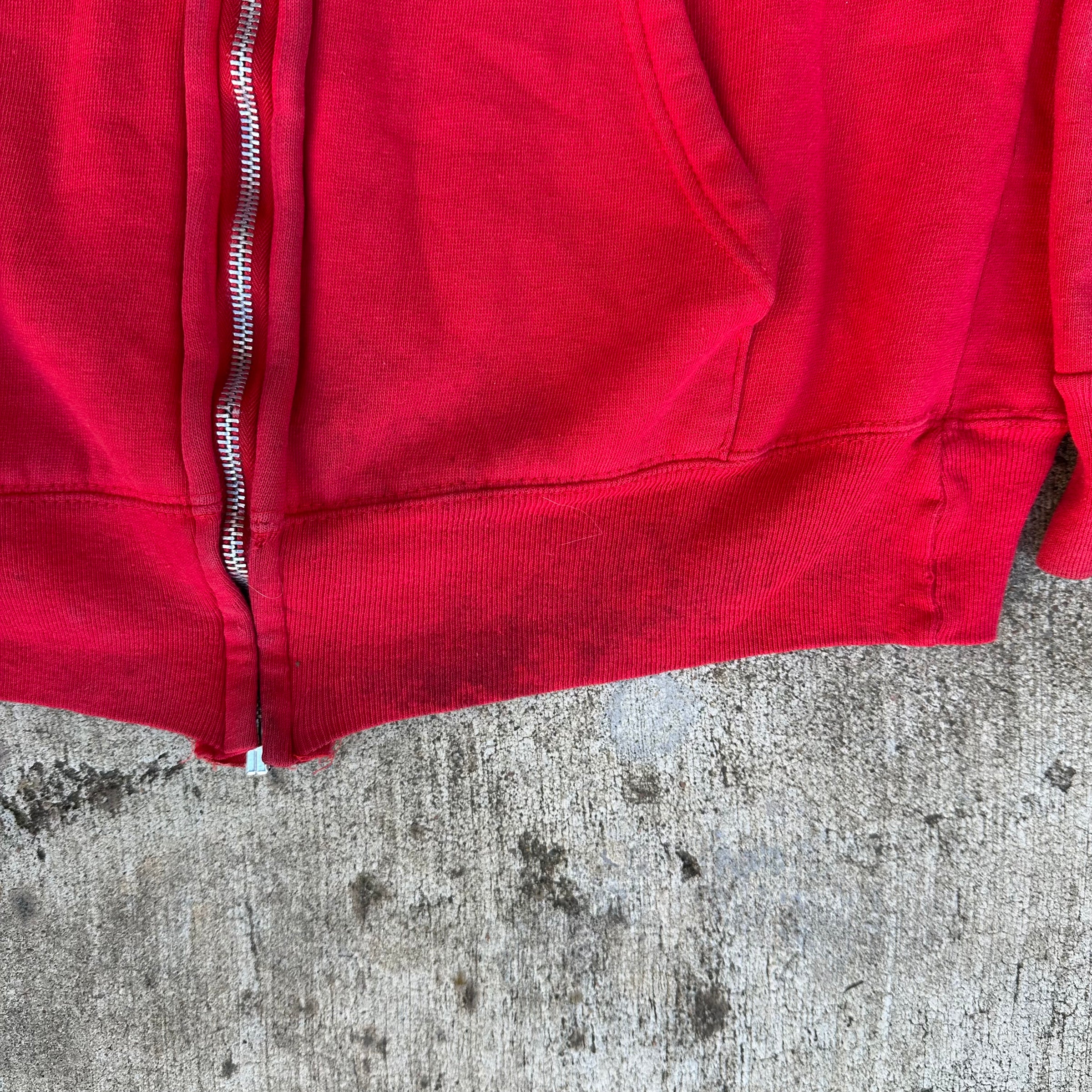 1970’s Faded Red Cotton Zip Up Hooded Sweatshirt Small