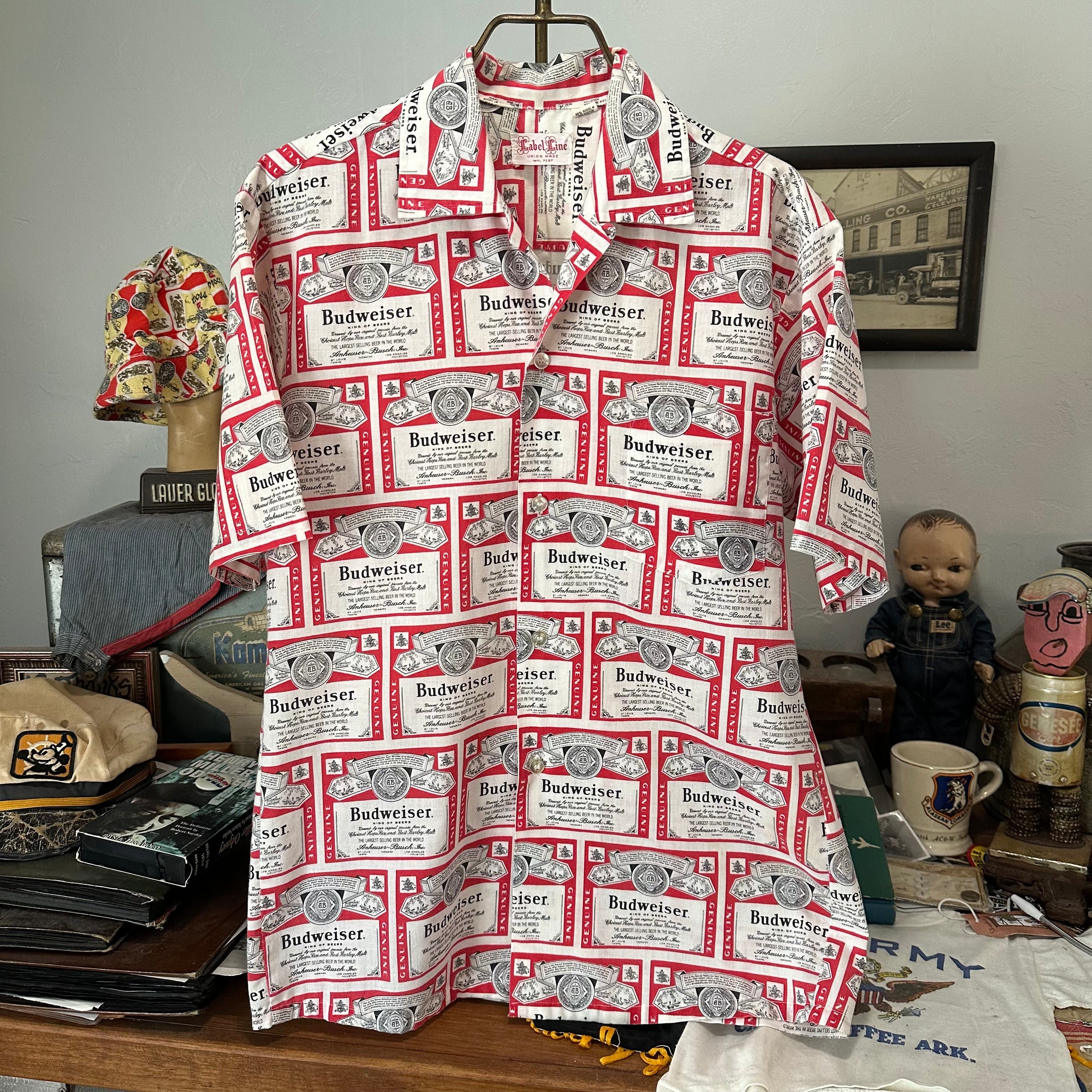 1960’s/70’s Budweiser All Over Print Loop Collar Short Sleeve Shirt