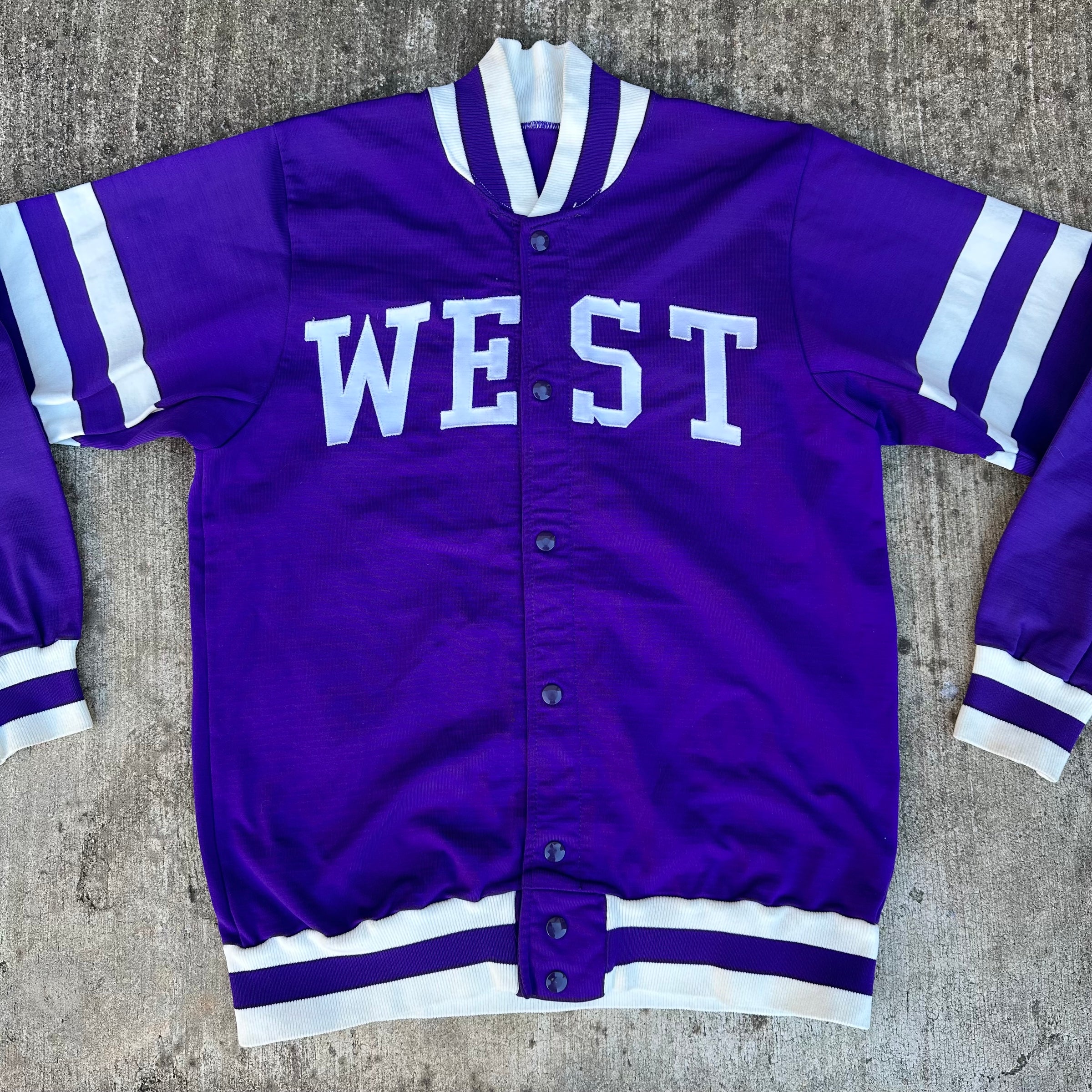 1970’s Medalist Sand Knit West Dragons Purple Nylon Warm Up Jacket Size 38