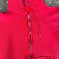 1970’s Faded Red Cotton Zip Up Hooded Sweatshirt Small