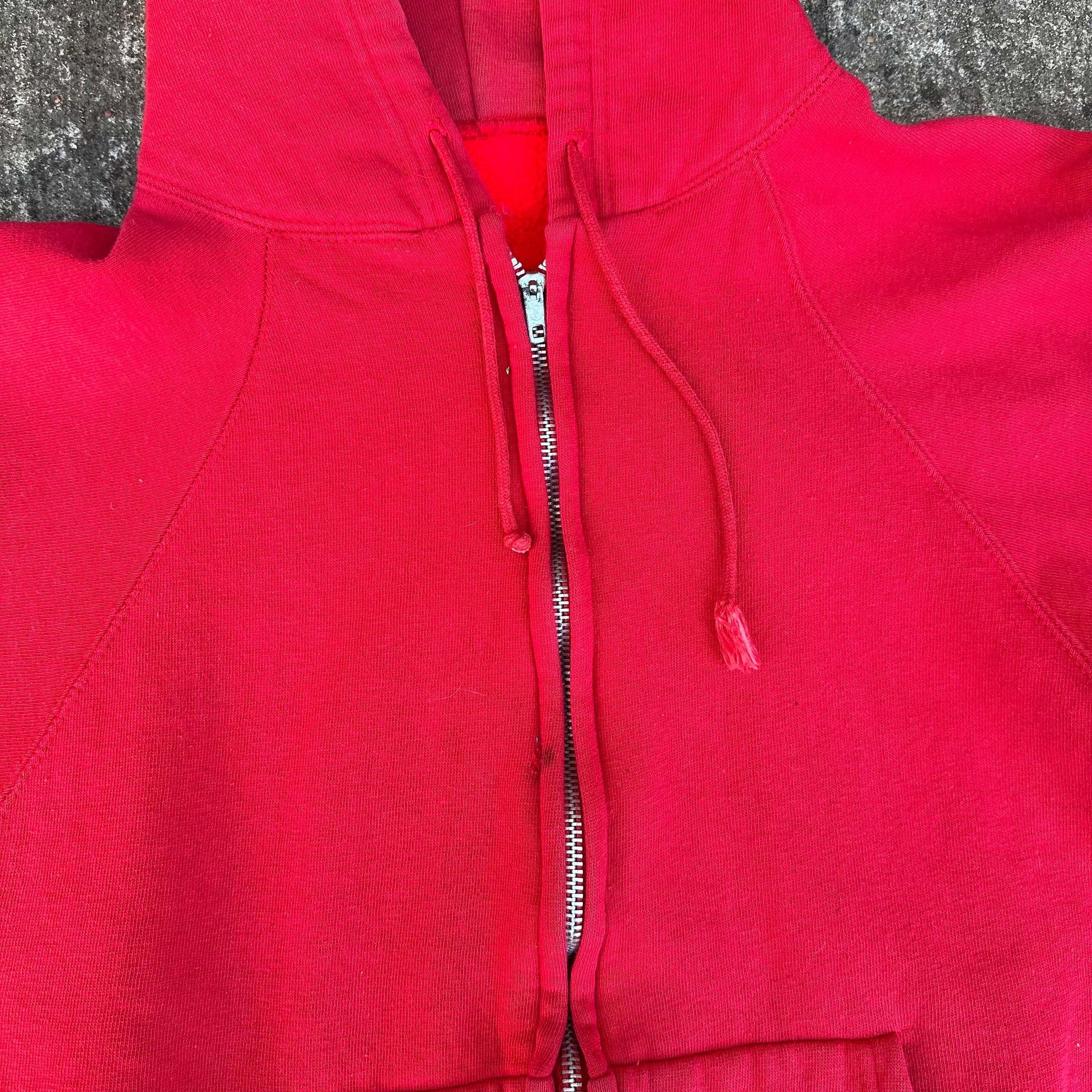 1970’s Faded Red Cotton Zip Up Hooded Sweatshirt Small