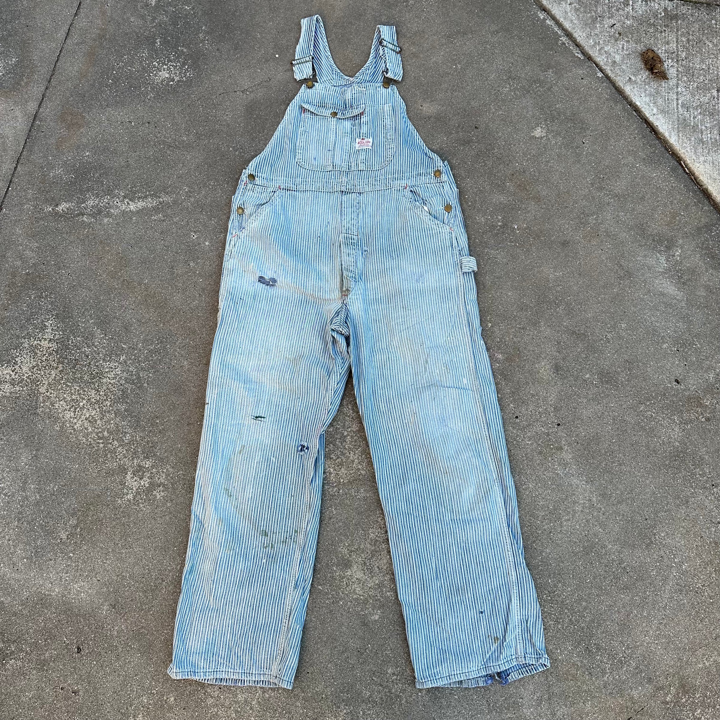 1950’s Thrashed Anthony’s Buckhide Hickory Stripe Overalls 38” Waist