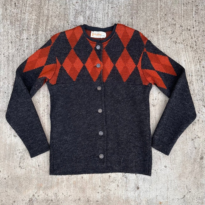 1970’s Icelandic Argyle Lambswool Cardigan Sweater Small