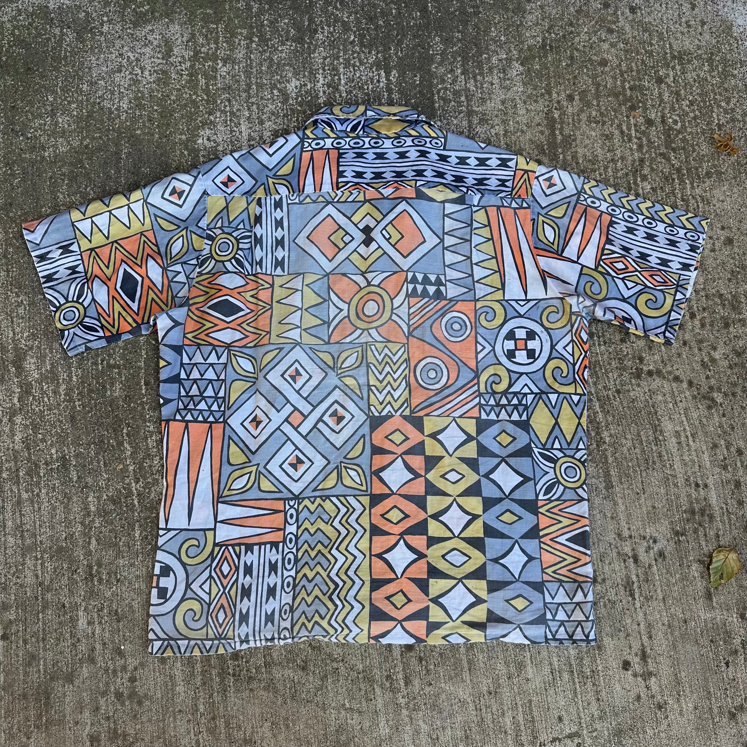 1950’s Florida Sportswear Abstract Patterned Cotton Open Collar Shirt Large
