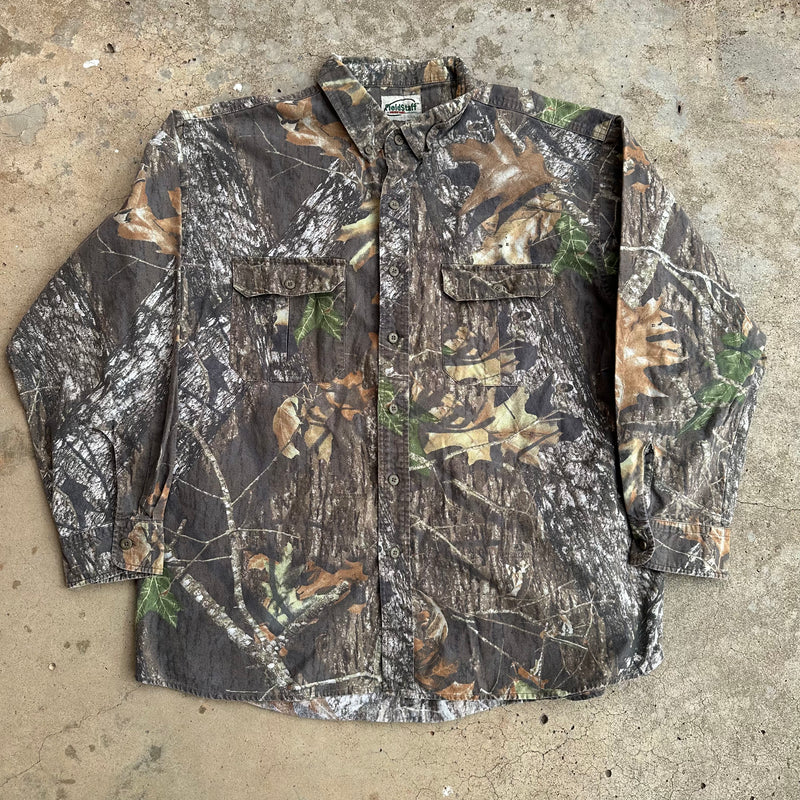 1990’s FieldStaff Mossy Oak Hunting Camo Shirt XL/XXL