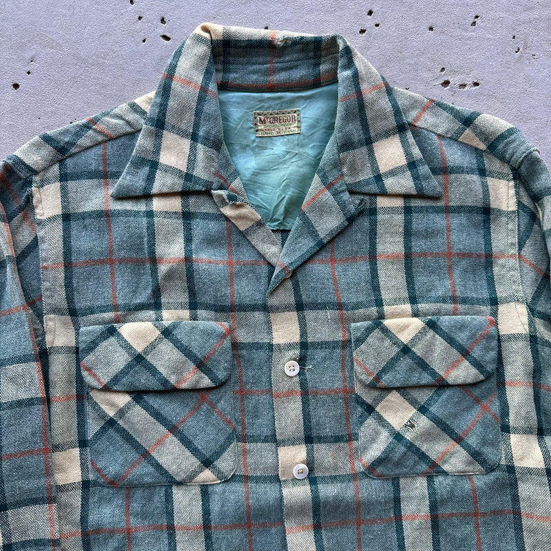 1960’s McGregor Wool Plaid Loop Collar Shirt Medium