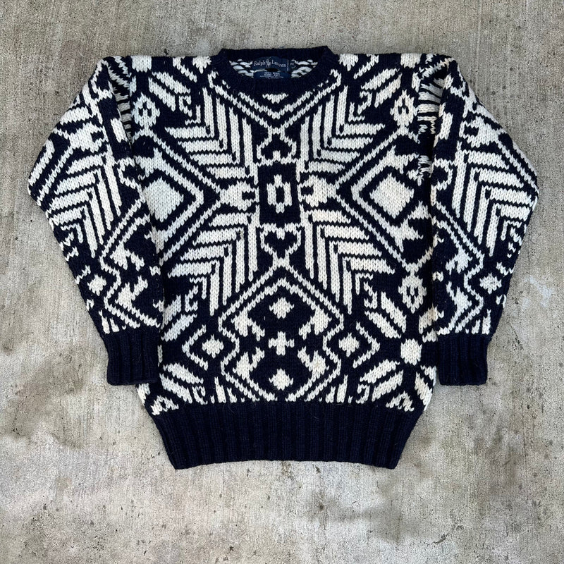 1980’s Ralph Lauren Patterned Hand Knit Wool Sweater Medium