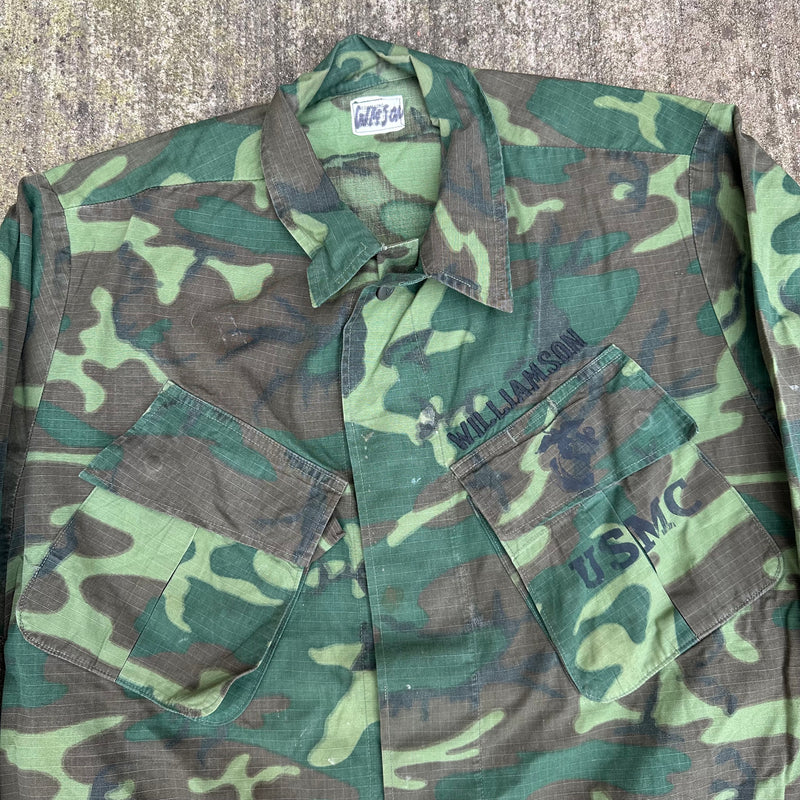 1960’s ERDL Camo Jungle Jacket Named to Marine Colonel Medium Long