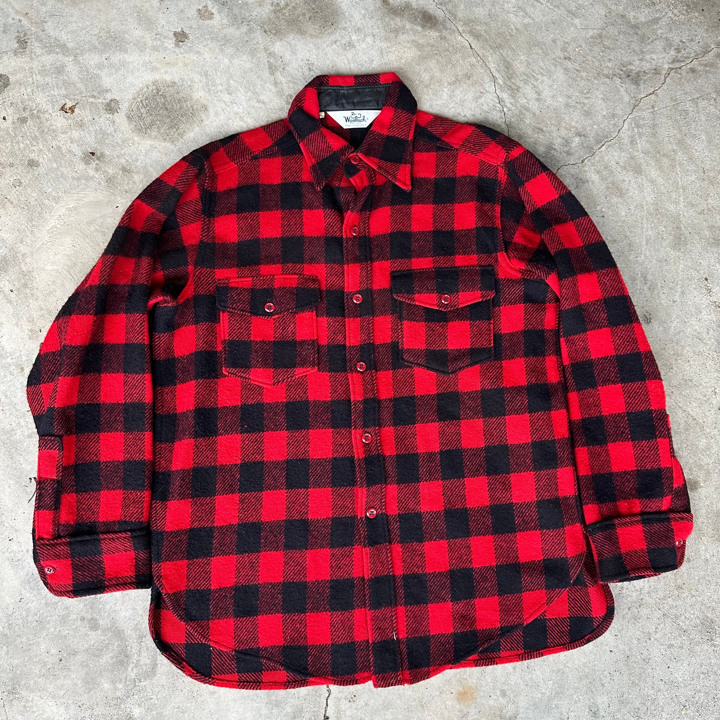 1970's Woolrich Buffalo Check Plaid Wool Blend Flannel Shirt Large