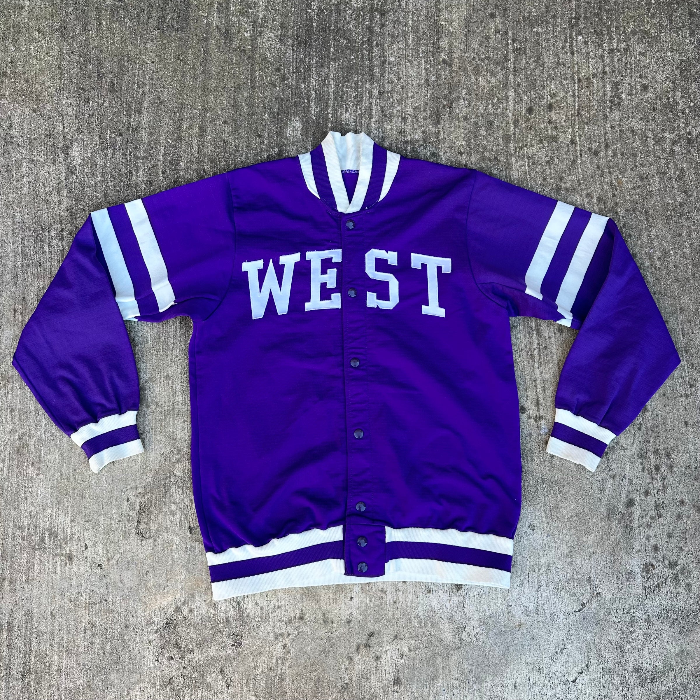1970’s Medalist Sand Knit West Dragons Purple Nylon Warm Up Jacket Size 38