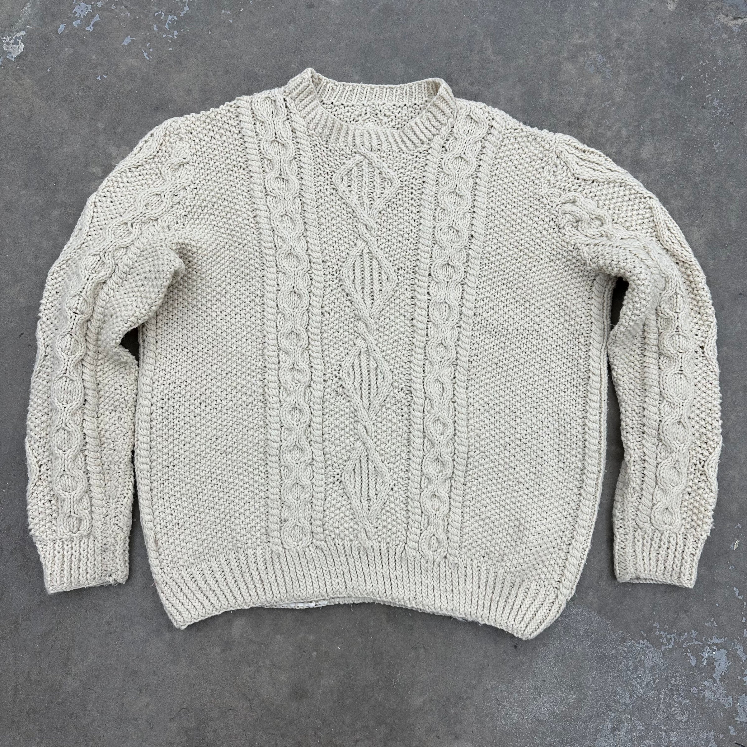 1980’s Cream Fisherman Cable Knit Aran Sweater XL