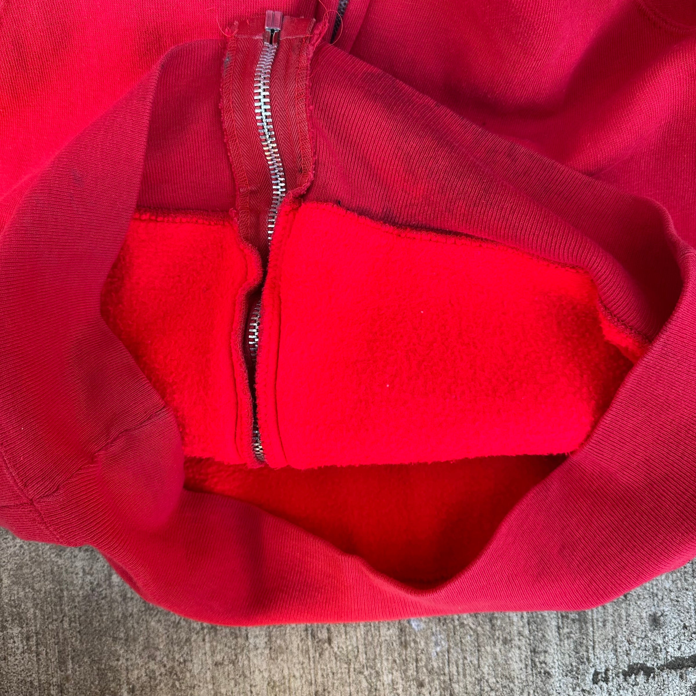 1970’s Faded Red Cotton Zip Up Hooded Sweatshirt Small