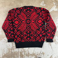 1990’s Polo Black and Red Hand Knit Wool Sweater Medium