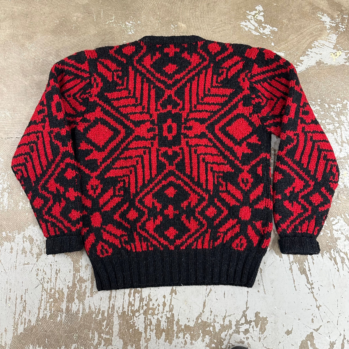 1990’s Polo Black and Red Hand Knit Wool Sweater Medium