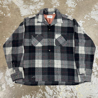 1960’s Wool O’ The West Black/Grey Plaid Loop Collar Shirt XL