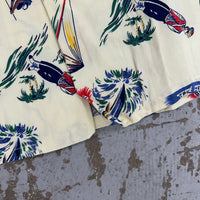 1950’s/60’s Jamaica Vacation Print Rayon Loop Collar Shirt Medium