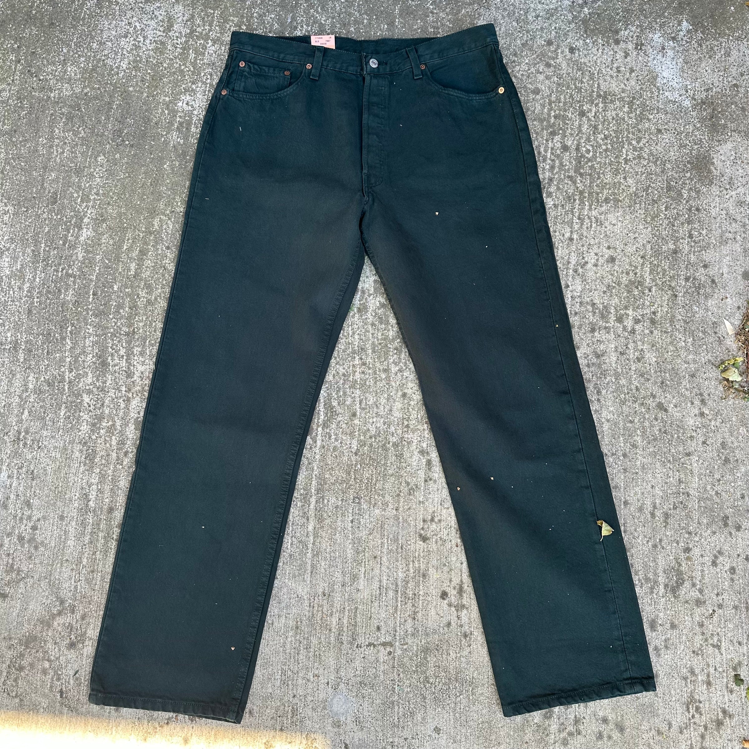 1990’s Deadstock Levi’s 501 Made in USA Green Denim Jeans 36” Waist