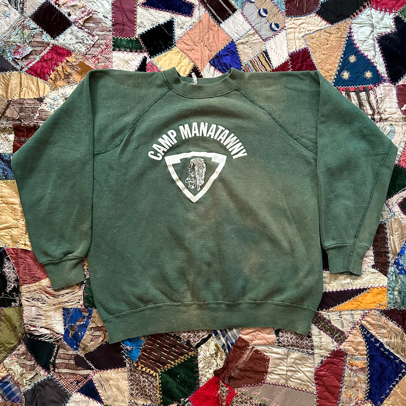 1960’s Camp Manatawny Flock Print Crewneck Sweatshirt 23" Chest