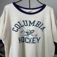 1970’s Columbia Hockey Water Print Champion Blue Bar Ringer T-Shirt Large