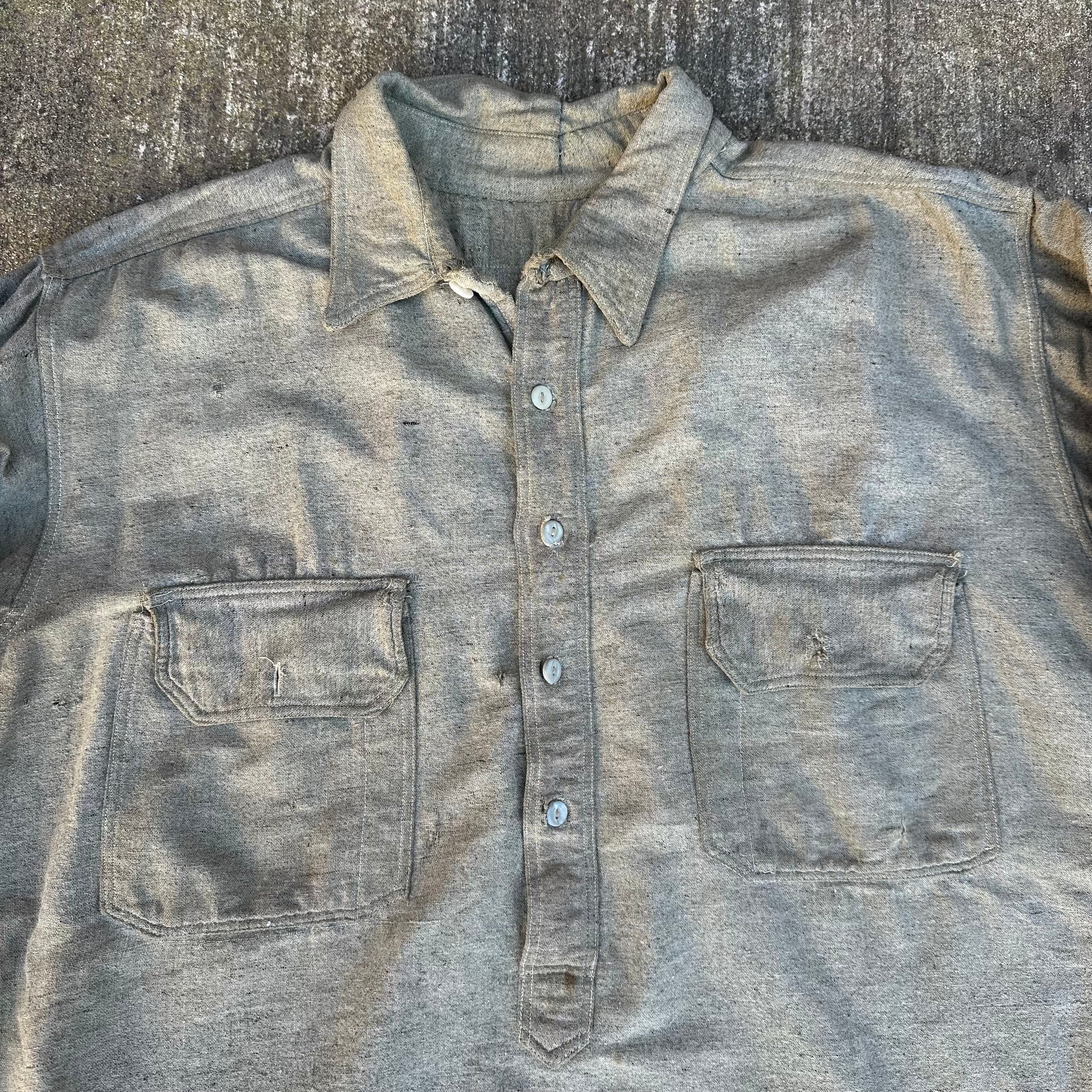 1910’s/20’s Grey Flax Wool Pullover Work Shirt XL