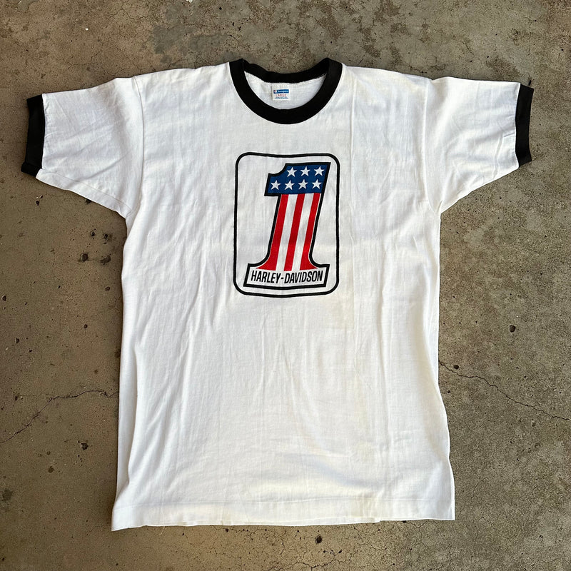 1970’s Deadstock Champion Blue Bar Harley Davidson Ringer T-Shirt Large