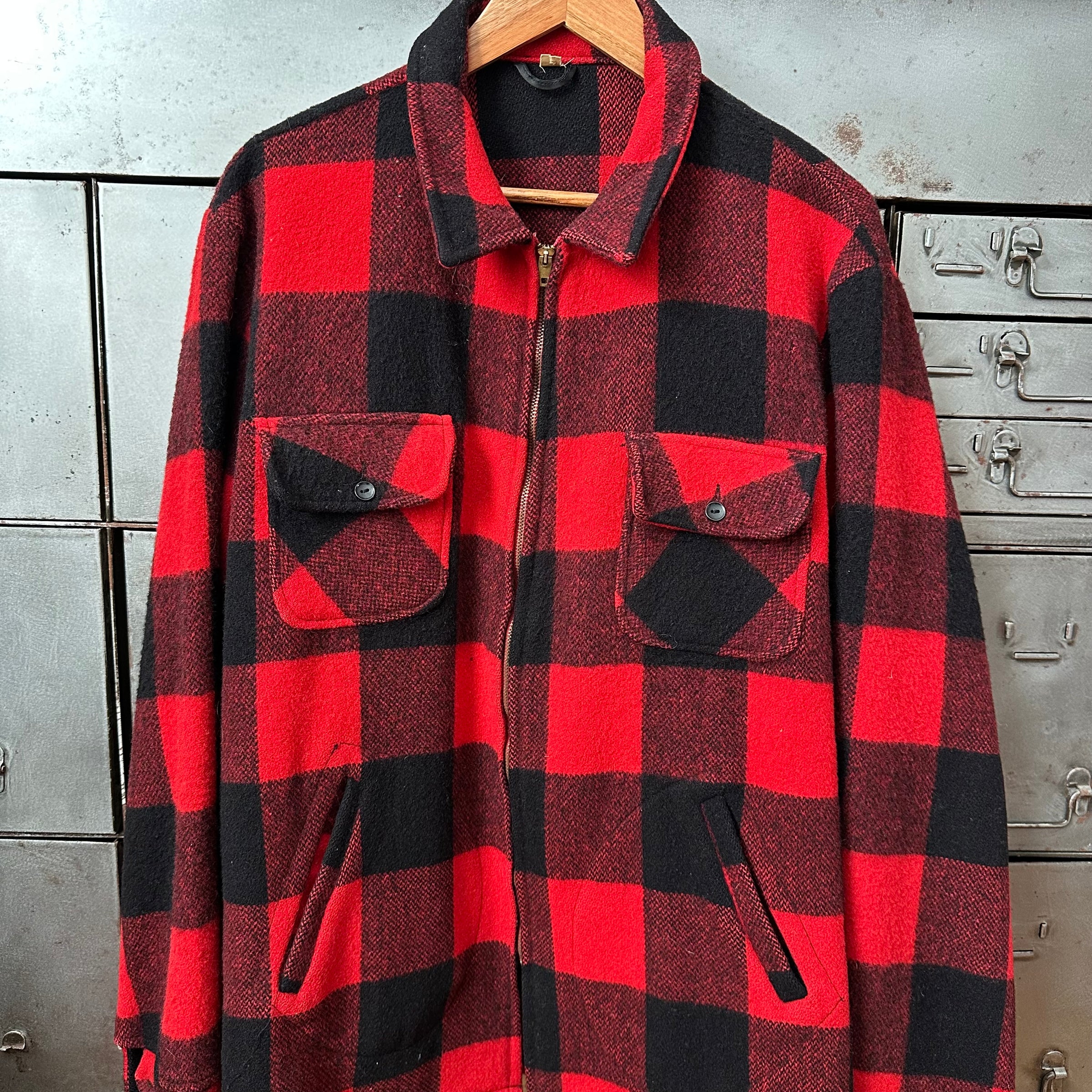 1950’s/60’s Buffalo Plaid Wool D-Pocket Jacket Large